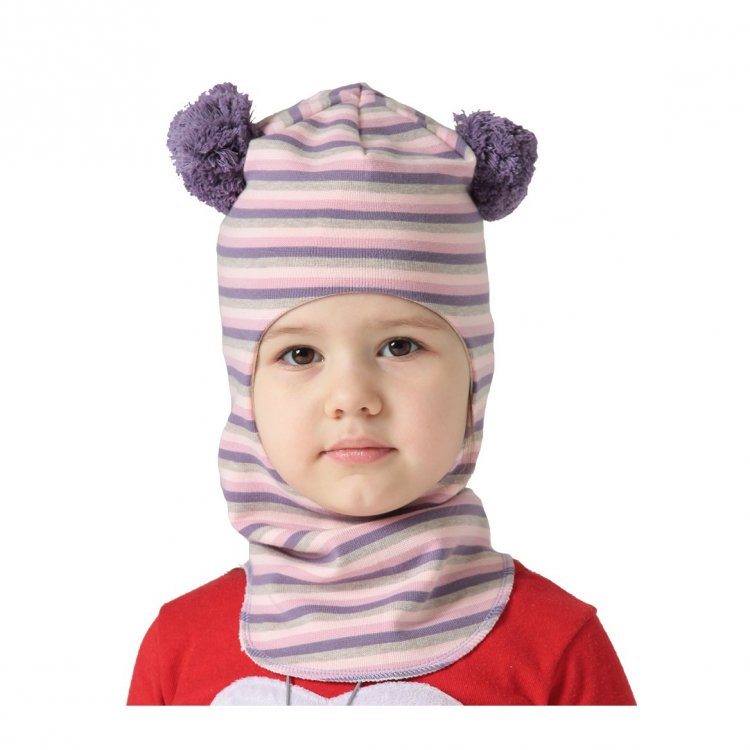 Kivat Шлем хлопковый с помпонами (фиолетовый в полоску)