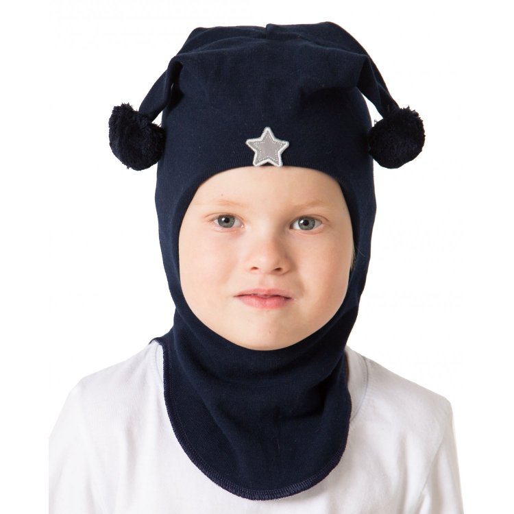 Kivat Шлем хлопковый с помпонами (темно-синий)
