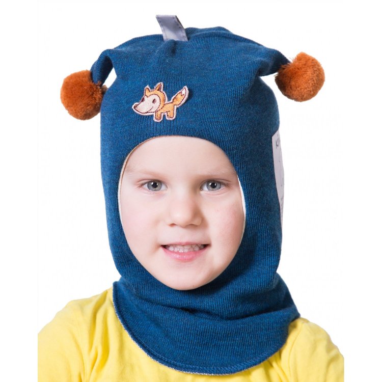 Kivat Детская зимняя шапка-шлем (синий с помпонами)