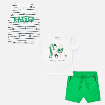 Mayoral Комплект: футболка, майка, шорты (белый с зеленым)