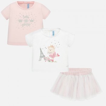 Комплект: 2 футболки и юбка (белый с розовым) 51491 Mayoral 1950 45 