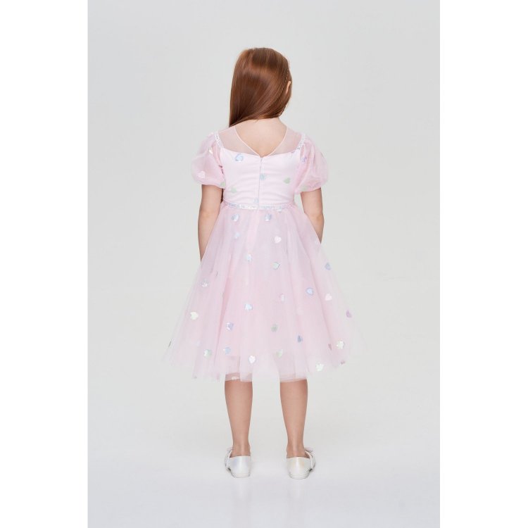 Фото 4 Платье нарядное с пышной юбкой из сетки с сердечками (нежно-розовый) 92585 Choupette 1312 43