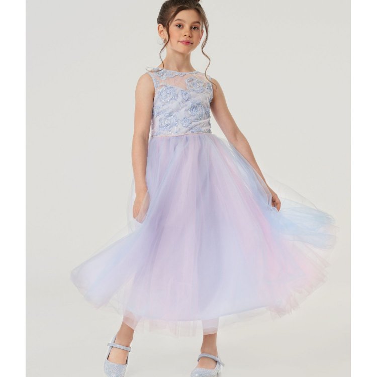 Choupette Платье с цветами и пайетками (розово-голубой)