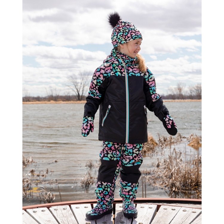 Комплект 3 в 1: куртка+брюки+толстовка флисовая (черный с леопардовым)