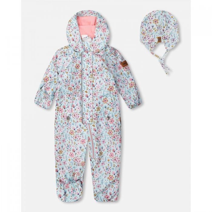 Комбинезон утепленный + шапочка (цветы)