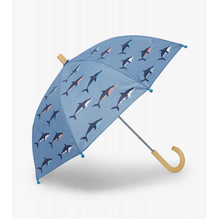 Фото 2 Зонт, меняющий цвет под дождем (голубой с акулами) 85771 Hatley S22SSK021