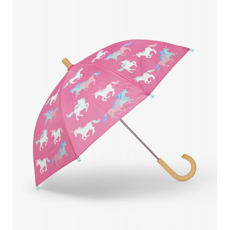 Hatley Зонт, меняющий цвет под дождем (розовый с единорогами)