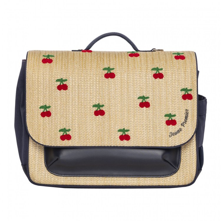 Jeune Premier Портфель It Bag Midi Raffia Cherry (бежевый с вишнями)