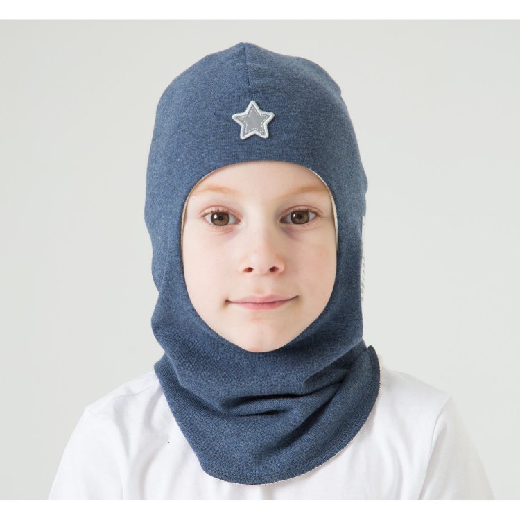 Kivat Шапка-шлем хлопковый со вставками со звездой (синий меланж)
