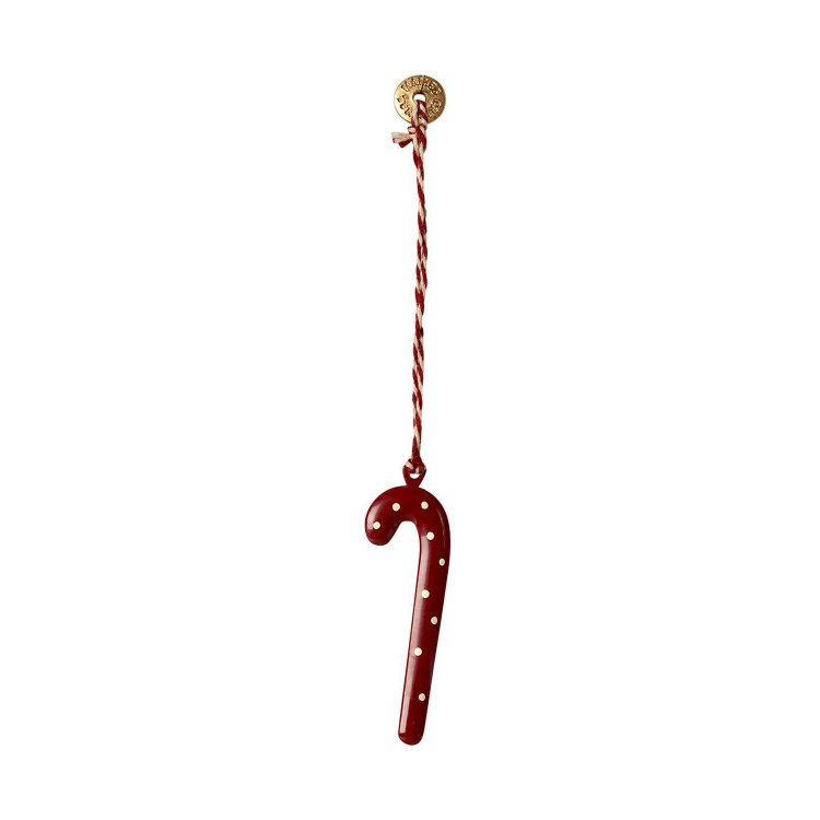Maileg Металлическая елочная игрушка Сахарная трость, в горошек (красный)