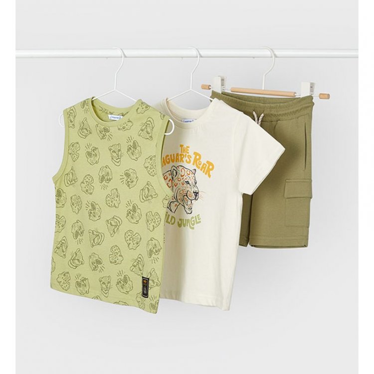 Mayoral Комплект: футболка + майка + шорты (зеленый, белый)