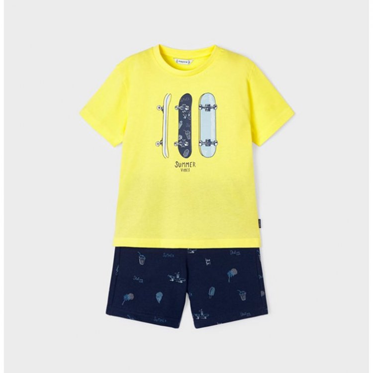 Mayoral, Комплект: футболка, шорты (желтый/темно-синий), арт. 3676 61