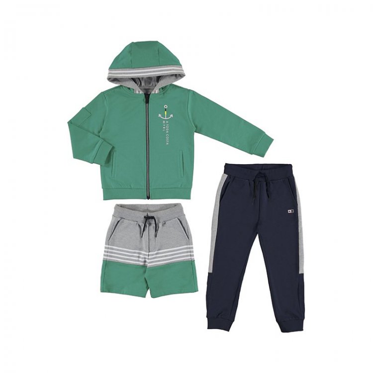 Mayoral Костюм спортивный 3в1: кофта, шорты, брюки (зеленый, синий)