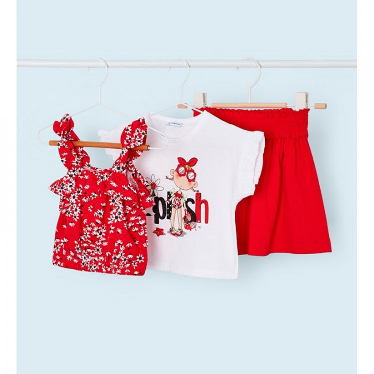 Mayoral Комплект: футболка, топ, юбка (белый с красным)