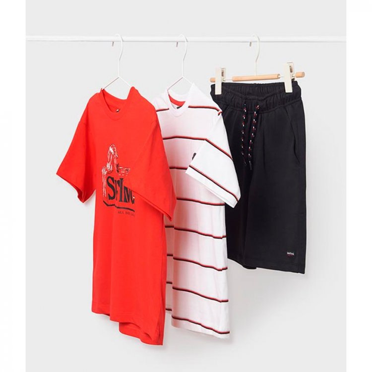 Mayoral Комплект: 2 футболки, шорты (белый, красный, серый)