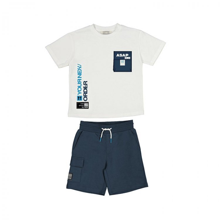 Mayoral Комплект: футболка + шорты (белый с синим)