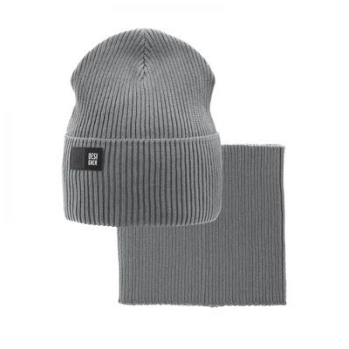 Комплект Пазл: шапка+снуд (темно-серый)