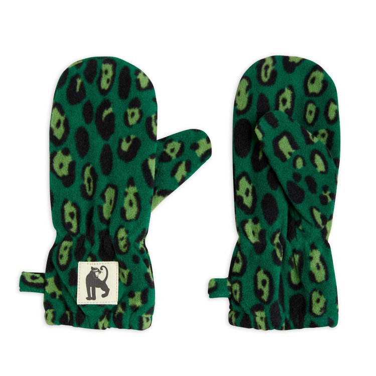 Mini Rodini Рукавицы флисовые (зеленый леопард)