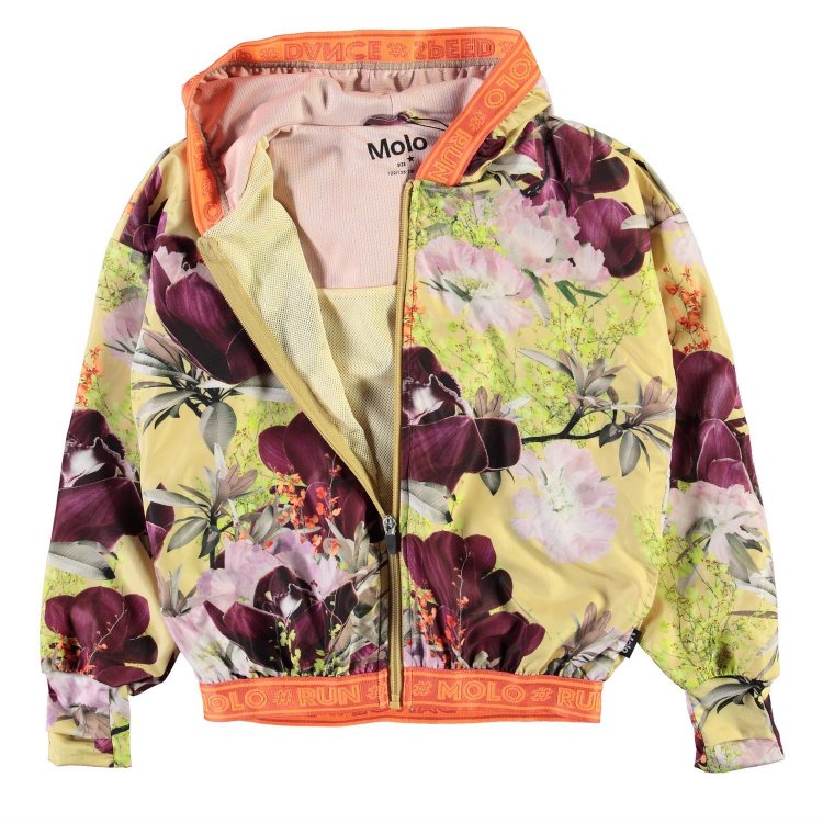 Фото 2 Куртка-ветровка для спорта легкая Ophelia Orchid (желтая с цветами) 68124 Molo 2S21M305 6296
