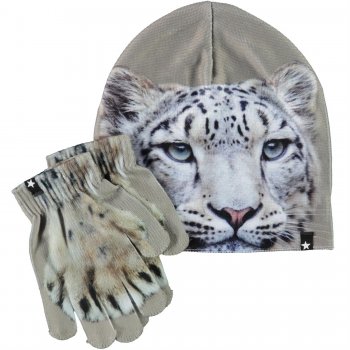 Molo Комплект: шапка, перчатки Kaya Snowleo Face (серый с тигром)