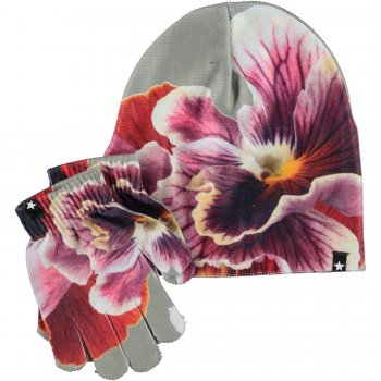 Комплект: шапка, перчатки Kaya Floral Zoom (серый с цветком) 74918 Molo 7W21S901 7486 