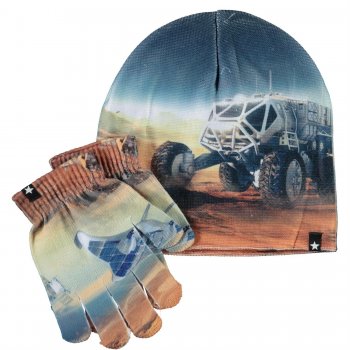 Molo Комплект: шапка, перчатки Kaya Mars Zoom (синий с машиной)