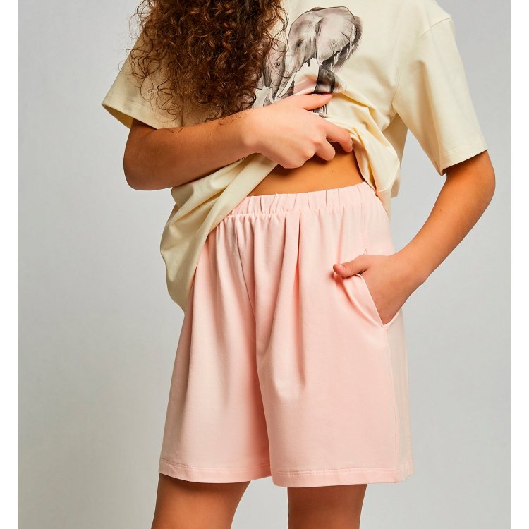 Фото 9 Пижама Rita Romani Слоны: футболка + шорты (бежево-розовый с принтом) 119762 Rita Romani 8062-1