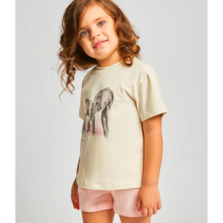 Фото 4 Пижама Rita Romani Слоны: футболка + шорты (бежево-розовый с принтом) 119762 Rita Romani 8062-1