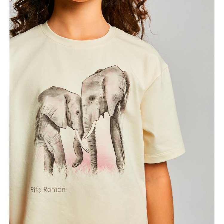 Фото 7 Пижама Rita Romani Слоны: футболка + шорты (бежево-розовый с принтом) 119762 Rita Romani 8062-1