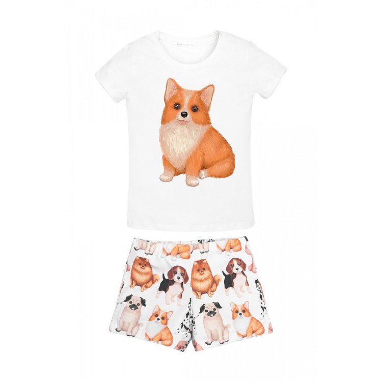 Rita Romani Пижама: футболка + шорты (белый со щенками)
