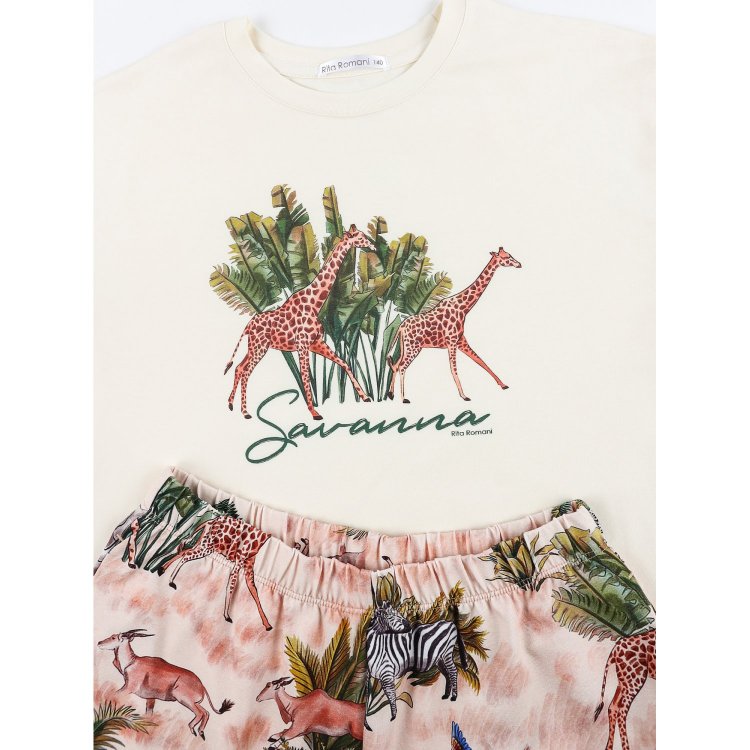 Фото 9 Пижама Rita Romani Жирафы: футболка + шорты (бежевый с животными) 119782 Rita Romani 8549