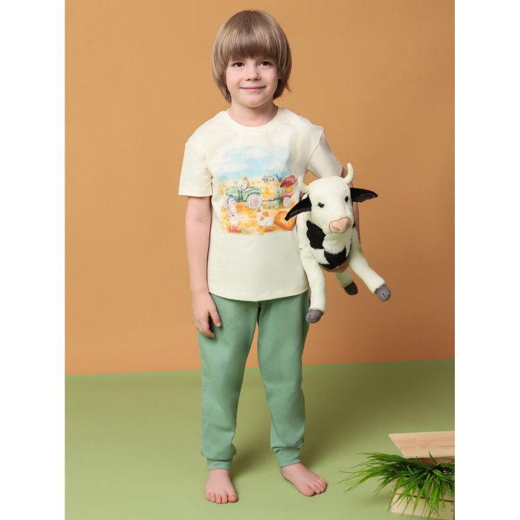 Rita Romani Пижама: футболка + штаны Ферма (бежевый с зеленым)