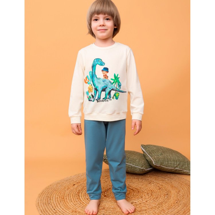 Пижама Rita Romani Динозавр: кофта + штаны (бело-голубой с принтом) 119814 Rita Romani 8663 
