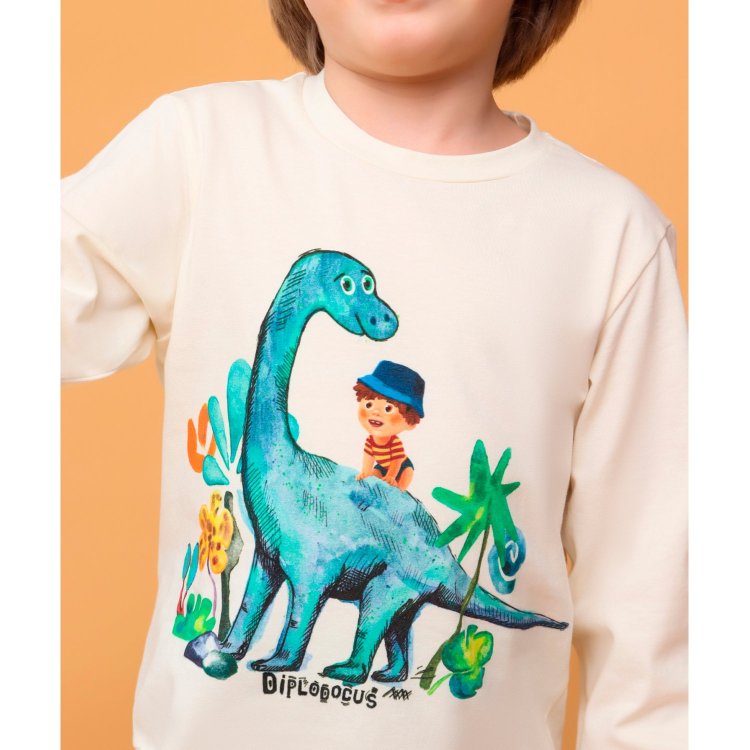Фото 5 Пижама Rita Romani Динозавр: кофта + штаны (бело-голубой с принтом) 119814 Rita Romani 8663