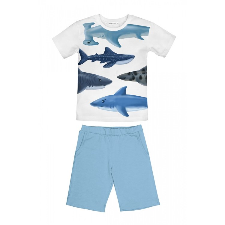 Rita Romani Пижама: футболка + шорты (белый с акулами)
