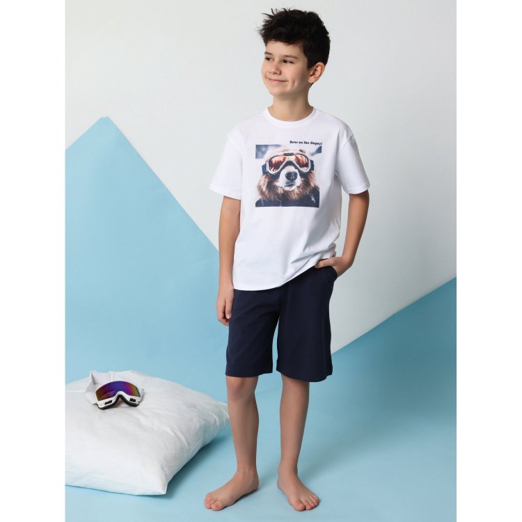 Rita Romani Пижама: футболка + шорты (бело-синий с медведем)