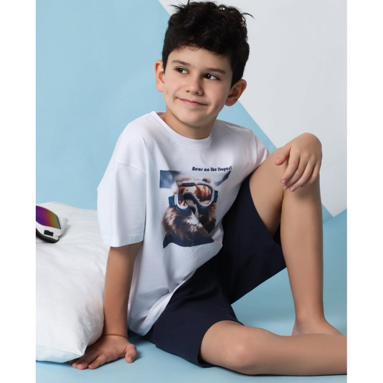 Фото 4 Пижама: футболка + шорты (бело-синий с медведем) 119830 Rita Romani 8948