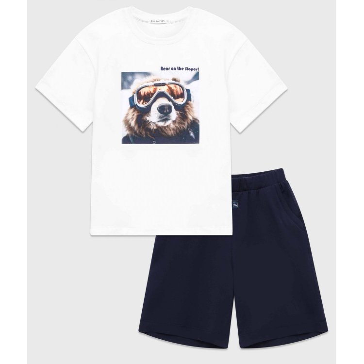 Фото 5 Пижама: футболка + шорты (бело-синий с медведем) 119830 Rita Romani 8948