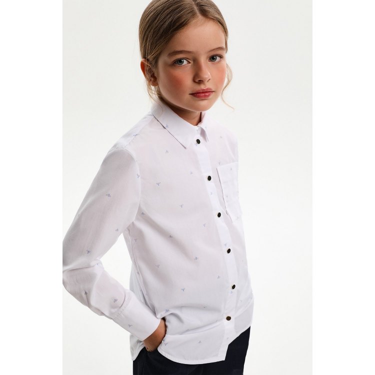 Блузка длинный рукав на кнопках (белый с пчелками) 109890 Silver Spoon SSLWG-329-22601-222 