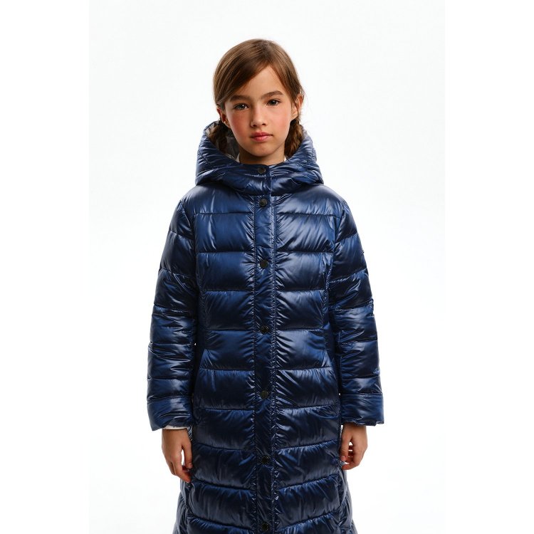 Фото 2 Утепленное пальто с контрастной подкладкой (синее мерцание) 109946 Silver Spoon SULWG-326-20312-317