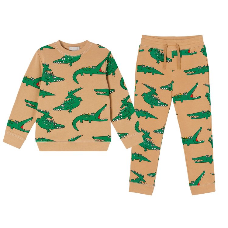 Stella McCartney Комплект: лонгслив + штаны (крокодилы на бежевом)